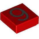 LEGO Rood Tegel 1 x 1 met Number 9 met groef (11615 / 13447)