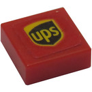 LEGO Red Tile 1 x 1 with 'UPS' Sticker with Groove (3070)