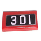 LEGO Red Tile 1 x 2 with '301' Sticker with Groove (3069)