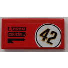 LEGO Red Tile 1 x 2 with '42', 'kyoto' and 'o x ide' (model Left) Sticker with Groove (3069)