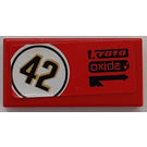 LEGO Red Tile 1 x 2 with '42', 'Kyoto' and 'Oxide' (Model Right) Sticker with Groove (3069)