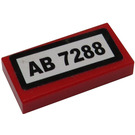 LEGO Rood Tegel 1 x 2 met 'AB 7288 Sticker met groef (3069)