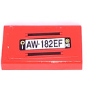 LEGO Rood Tegel 1 x 2 met AW-182EF License Plaat  Sticker met groef (3069)
