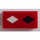 LEGO Red Tile 1 x 2 with Black and White Diamonds Sticker with Groove (3069)