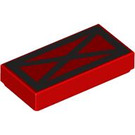 LEGO Red Tile 1 x 2 with Black Cross X with Groove (3069 / 104280)