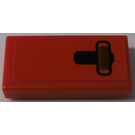LEGO Red Tile 1 x 2 with Black Handle Sticker with Groove (3069)
