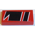 LEGO Rood Tegel 1 x 2 met Zwart Patroon (Voorkant Rechtsaf Kant) Sticker met groef (3069)