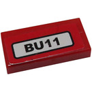 LEGO Red Tile 1 x 2 with 'BU11' License Plate Sticker with Groove (3069)
