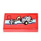 LEGO Red Tile 1 x 2 with car Sticker with Groove (3069)