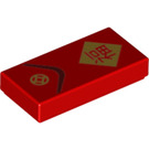 LEGO Red Tile 1 x 2 with Gold Chinese Symbol with Groove (3069 / 50476)
