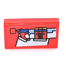 LEGO Red Tile 1 x 2 with helicopter  Sticker with Groove (3069)