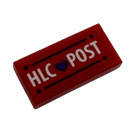 LEGO Rood Tegel 1 x 2 met 'HLC' Hart 'POST' Sticker met groef (3069)