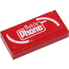 LEGO Red Tile 1 x 2 with Mobile Phone Sticker with Groove (3069)