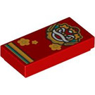 LEGO Red Tile 1 x 2 with Nian Beast Head with Groove (3069 / 102455)