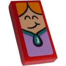 LEGO Red Tile 1 x 2 with Queen's Smiling Face Sticker with Groove (3069)