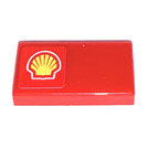 LEGO Red Tile 1 x 2 with Shell Emblem  Sticker with Groove (3069)