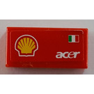 LEGO Red Tile 1 x 2 with Shell Logo, Italian Flag and 'acer' Left Sticker with Groove (3069)