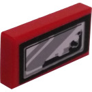 LEGO Red Tile 1 x 2 with Side Mirror Sticker with Groove (3069)