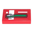 LEGO rouge Tuile 1 x 2 avec Toothbrush Autocollant avec rainure (3069)