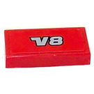 LEGO Red Tile 1 x 2 with V8 Sticker with Groove (3069)