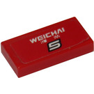 LEGO Red Tile 1 x 2 with 'WEICHAI' and Number 5 Sticker with Groove (3069)