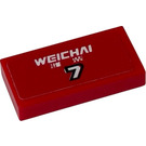 LEGO rot Fliese 1 x 2 mit WEICHAI Logo und '7' Aufkleber mit Nut (3069)