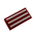 LEGO rot Fliese 1 x 2 mit Weiß Streifen Aufkleber mit Nut (3069)