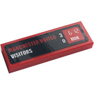 LEGO Red Tile 1 x 3 with 'MANCHESTER UNITED 3', 'VISITORS 0', Clock, '6:12 MIN' Sticker (63864)