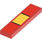 LEGO Rood Tegel 1 x 4 met Zwart en Geel Strepen Sticker (2431)