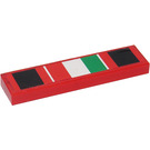 LEGO rot Fliese 1 x 4 mit Schwarz Squares und Italian Flagge Aufkleber (2431)