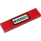 LEGO Red Tile 1 x 4 with 'MV60023' Sticker (2431)