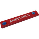 LEGO Red Tile 1 x 6 with 'AMBULANCE' and Two Blue EMT Star of Life Logos Sticker (6636)