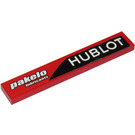 LEGO Red Tile 1 x 6 with "HUBLOT" and "Pakelo Lubricants" - Right Sticker (6636)