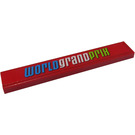 LEGO Red Tile 1 x 6 with 'WORLD GRAND PRIX' Sticker (6636)