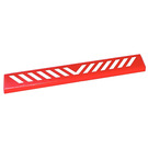 LEGO rot Fliese 1 x 8 mit Weiß Danger Streifen Aufkleber (4162)