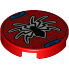 LEGO Red Tile 2 x 2 Round with Black Spider with Bottom Stud Holder (14769 / 66557)