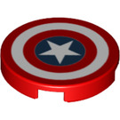 LEGO Red Tile 2 x 2 Round with Captain America Logo with Bottom Stud Holder (14769 / 29622)