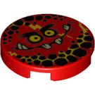 LEGO Red Tile 2 x 2 Round with Globlin Face with Small Teeth with Bottom Stud Holder (14769 / 24399)