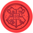 LEGO Red Tile 2 x 2 Round with Hogwarts Crest Sticker with Bottom Stud Holder (14769)