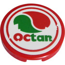 LEGO Red Tile 2 x 2 Round with 'OCTAN' Logo Sticker with Bottom Stud Holder (14769)