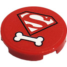 LEGO Red Tile 2 x 2 Round with Superman 'S' Logo, Bone Sticker with Bottom Stud Holder (14769)