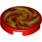 LEGO Rød Tile 2 x 2 Rund med Swirling Flamme med bunnknottholder (14769 / 19924)