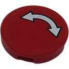 LEGO Red Tile 2 x 2 Round with White curved Double Arrow with Black Border Sticker with "X" Bottom (4150)