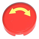 LEGO Red Tile 2 x 2 Round with Yellow Curved Arrow Double on Red Background Sticker with "X" Bottom (4150)
