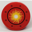 LEGO Red Tile 2 x 2 Round with Yellow Flames Sticker with Bottom Stud Holder (14769)