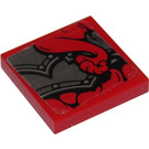LEGO Red Tile 2 x 2 with Armor with Rivets Sticker with Groove (3068)