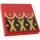 LEGO rot Fliese 2 x 2 mit Schwarz Diamonds, Gold Crosses und Dots Muster Aufkleber mit Nut (3068)