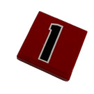 LEGO Red Tile 2 x 2 with Black Number 1 Sticker with Groove (3068)