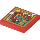 LEGO Red Tile 2 x 2 with Chinese Dining Sticker with Groove (3068)