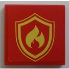 LEGO Red Tile 2 x 2 with Fire Logo Badge Sticker with Groove (3068)